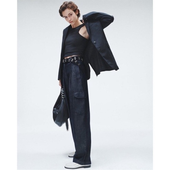 RAG AND BONE CHAMBRAY CASSIDY WIDE LEG TROUSER HIGH WAIST CARGO JEANS SIZE 32 - Picture 6 of 14